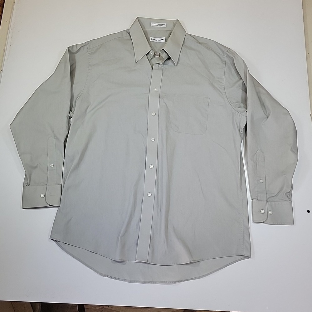 Pierre Cardin Men's Lt Grey Dress Button Shirt Slim Fit Size‎ L 16-16.5 32/33